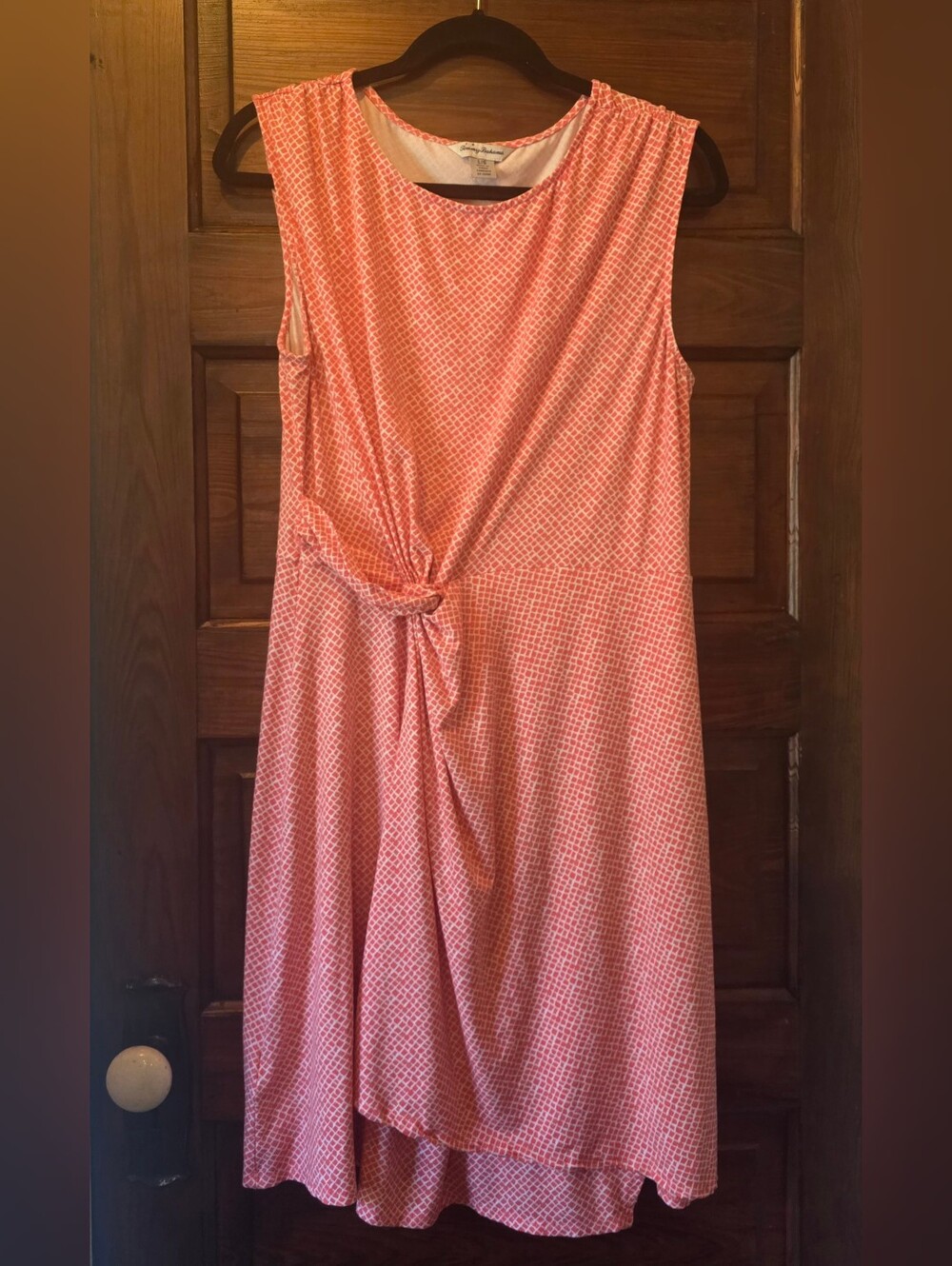 Tommy Bahama Women's Sleeveless Geometric Print Side Twist Dress Coral L